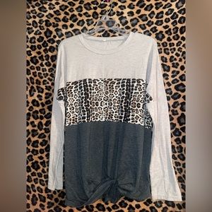 Cute leopard print grey and tan long sleeve shirt